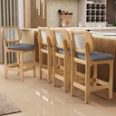 Ver imagem 2 de Kit 2 Banquetas Baixa Bar Cozinha Sala de Jantar Betta L02 Mel Tela Linho Cinza Escuro - Lyam Decor