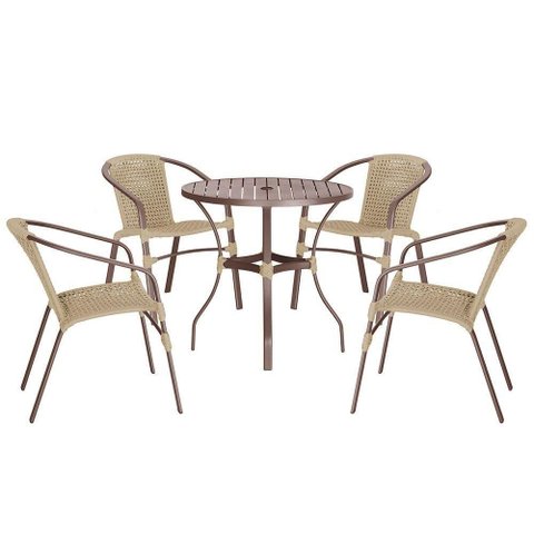 04 Cadeiras Floripa e Mesa Roma 80cm Marrom Trama Original Rami