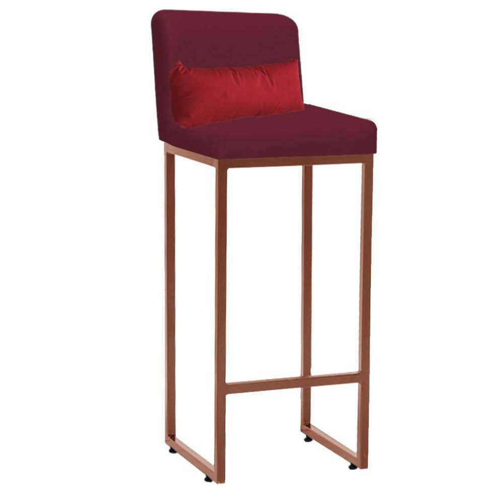Kit Mesa Bistrô Flork e 1 Banqueta Lucca Tampo Branco Ferro Bronze Suede Bordô e Almofada Vermelho - - 3