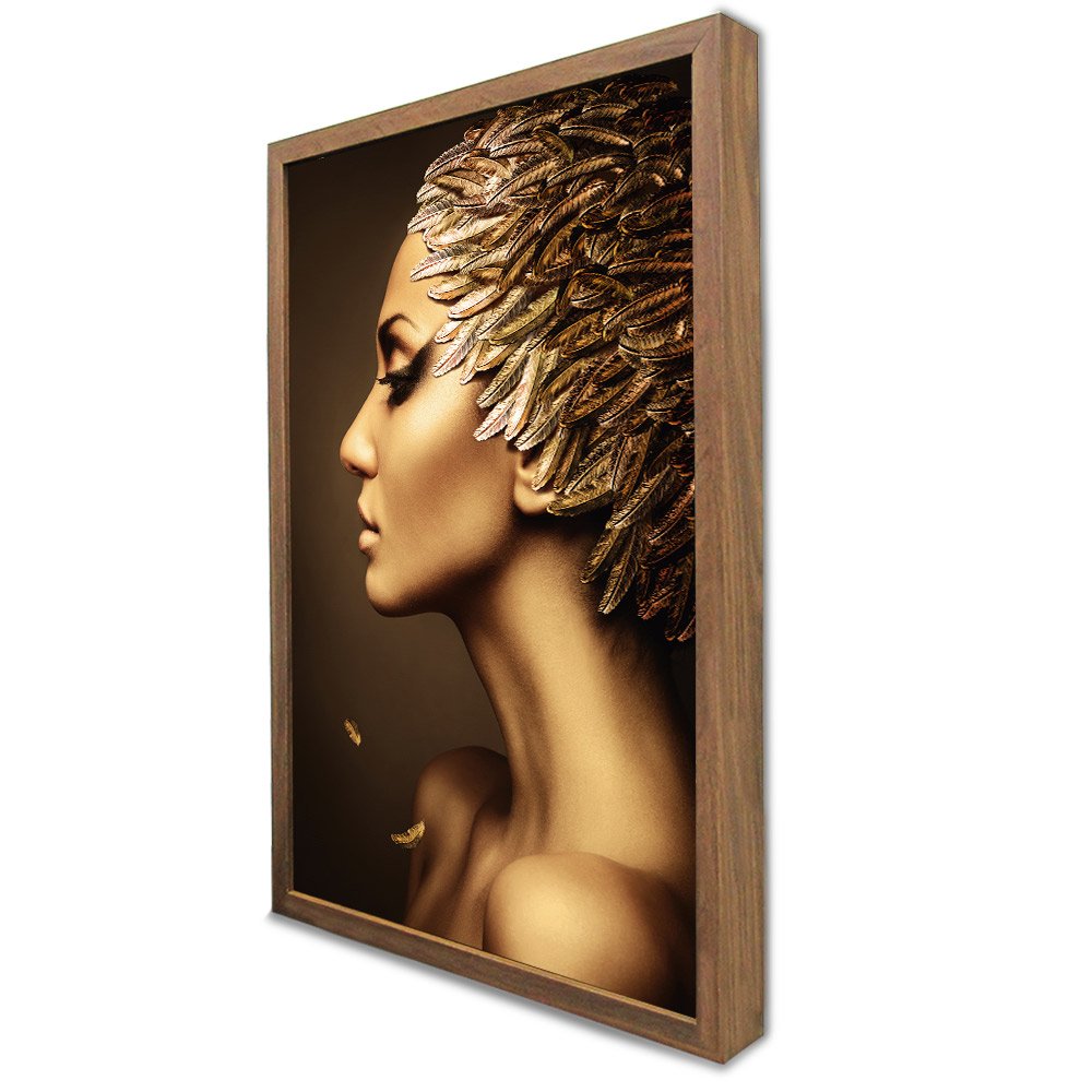 Quadro Decorativo Mulher Glamurosa em Moldura Caixa Tacolado Moldura Caixa Alta 4,5cm Madeira com Vi - 1