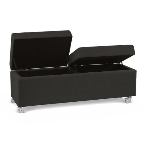 Recamier Madri 120cm com Rodinhas Linho Estrutura Madeira Preto