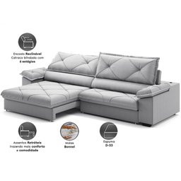 Sofá com Carregador Usb e Molas no Assento Retrátil Reclinável Nice 2,90m Linho Soft- Netsofas - - 2