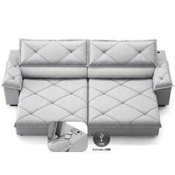 Sofá com Carregador Usb e Molas no Assento Retrátil Reclinável Nice 2,90m Linho Soft- Netsofas - - 3