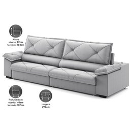 Sofá com Carregador Usb e Molas no Assento Retrátil Reclinável Nice 2,90m Linho Soft- Netsofas - - 4