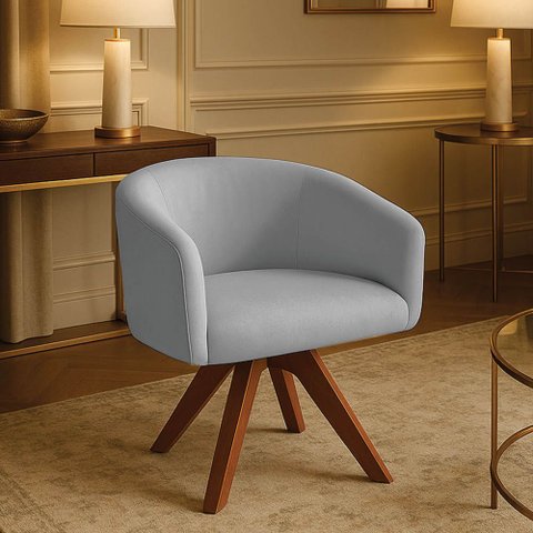 Poltrona Sala Base Giratória Madeira Arielle Suede D03 - D’Rossi