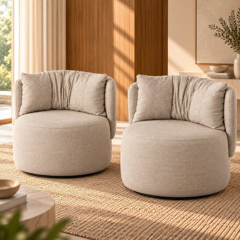 Kit 2 Poltronas Giratórias com Retorno Estofadas Design Orgânico Lizzy Espresso Móveis