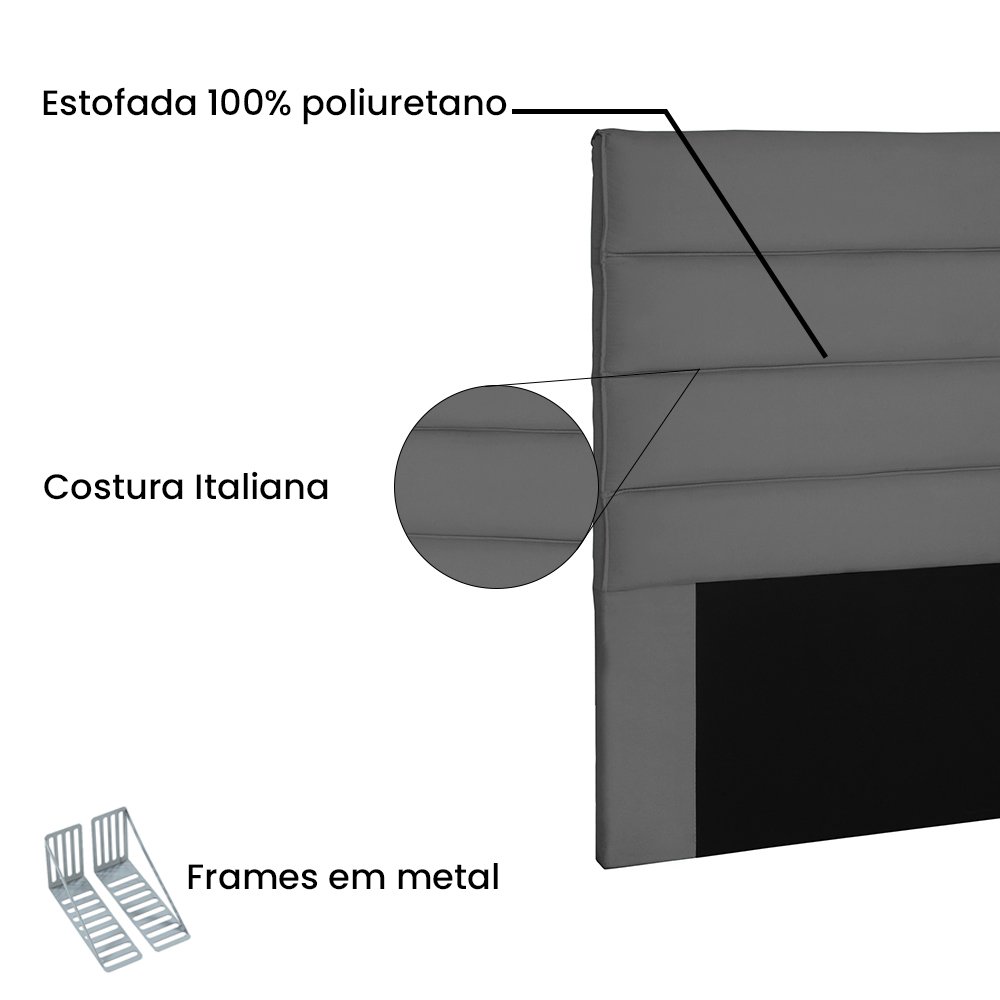 Cabeceira de Solteiro 90 cm Italy Veludo Cinza - CasaePoltrona - 3
