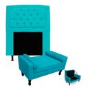 Ver imagem 1 de Kit Cabeceira Geovana + Calçadeira Baú Felix Solteiro 100cm Suede - Ecotec Decor:Azul Turquesa