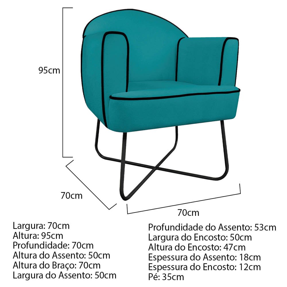 Poltrona Athena Base X Suede - Amarena Móveis - Azul Turquesa - 3