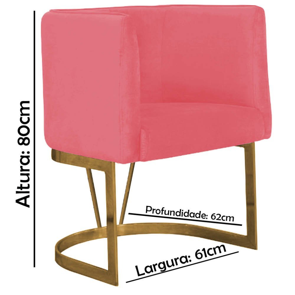 Kit 05 Poltrona Cadeira Aurora Luxo Confort Industrial Ferro Dourado Veludo Rose Gold - Ahazzo Móvei - 4