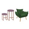 Kit Poltrona Opala com 2 Mesas Will Ferro Bronze Tampo Redondo Rose Suede Verde - Amey Decor - 2