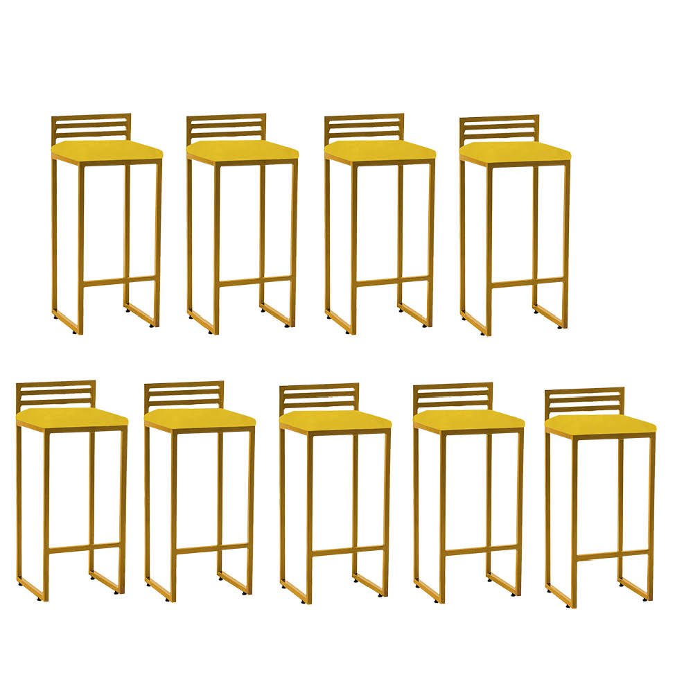 Kit 09 Banqueta Alta Com Encosto Núria Balcão Bar Cozinha Bistrô Ferro Dourado Suede Amarelo - - 1