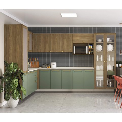 Armário de Cozinha Modulada Completa de Canto 15 Peças 2,29x3,78m Botanic Kappesberg