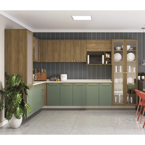 Armário de Cozinha Modulada Completa de Canto 15 Peças 2,29x3,78m 221 Botanic Kappesberg
