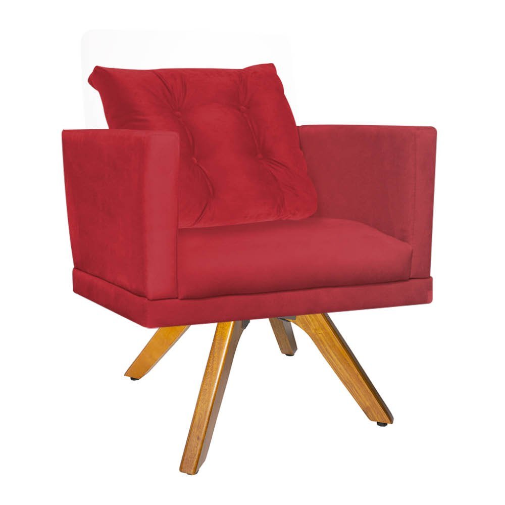Kit 04 Poltrona Cadeira Kim Luxo Confort Giratória Rústico Com almofada Solta Suede Vermelho - Amey  - 2