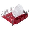 Ver imagem 2 de Escorredor de Louça Pratos com Bandeja e Porta Talheres Pia Vermelho