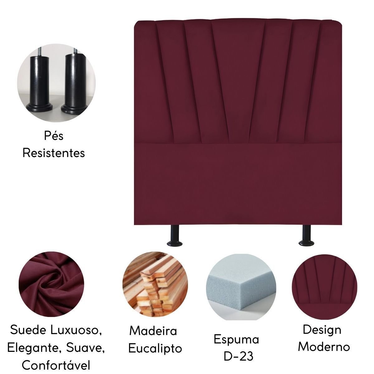 Cabeceira Estofada de Cama Casal Box 140 Cm Louise Suede:bordô - 4