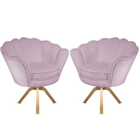 Kit 2 Poltronas Decorativa Pétala Base Giratória Madeira Suede Rosê Mz Decor