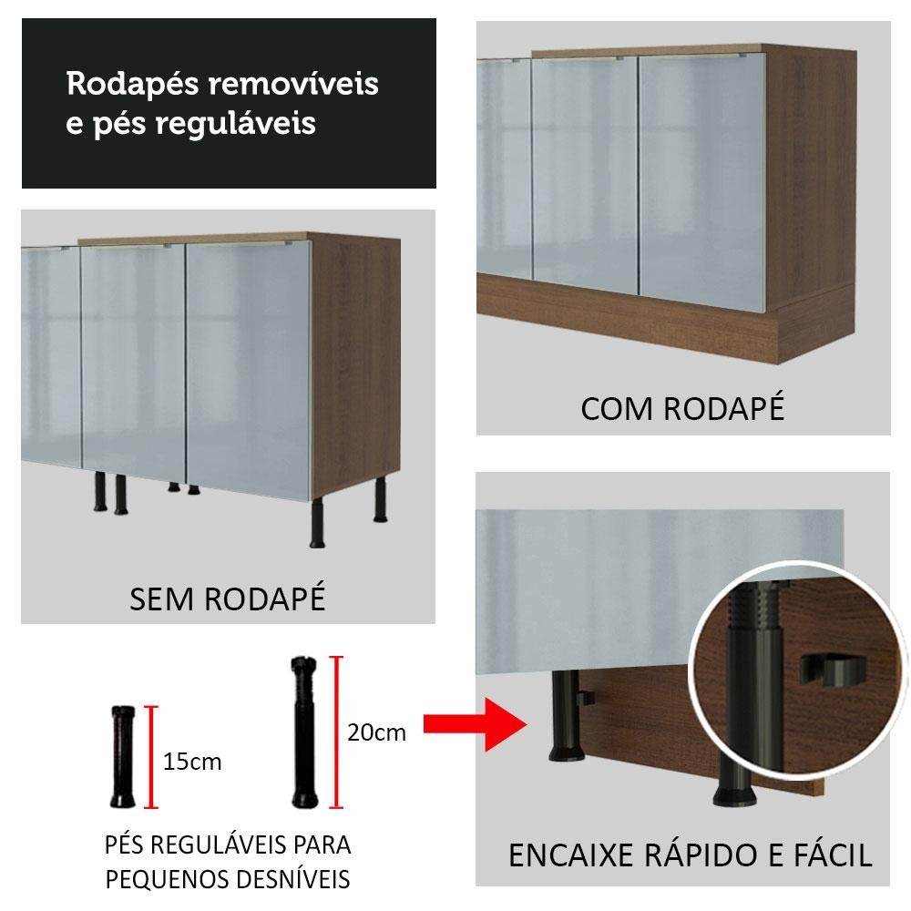 Balcão de Pia 120 cm 2 Portas 3 Gavetas - Rustic/Cinza Lux Madesa - 10