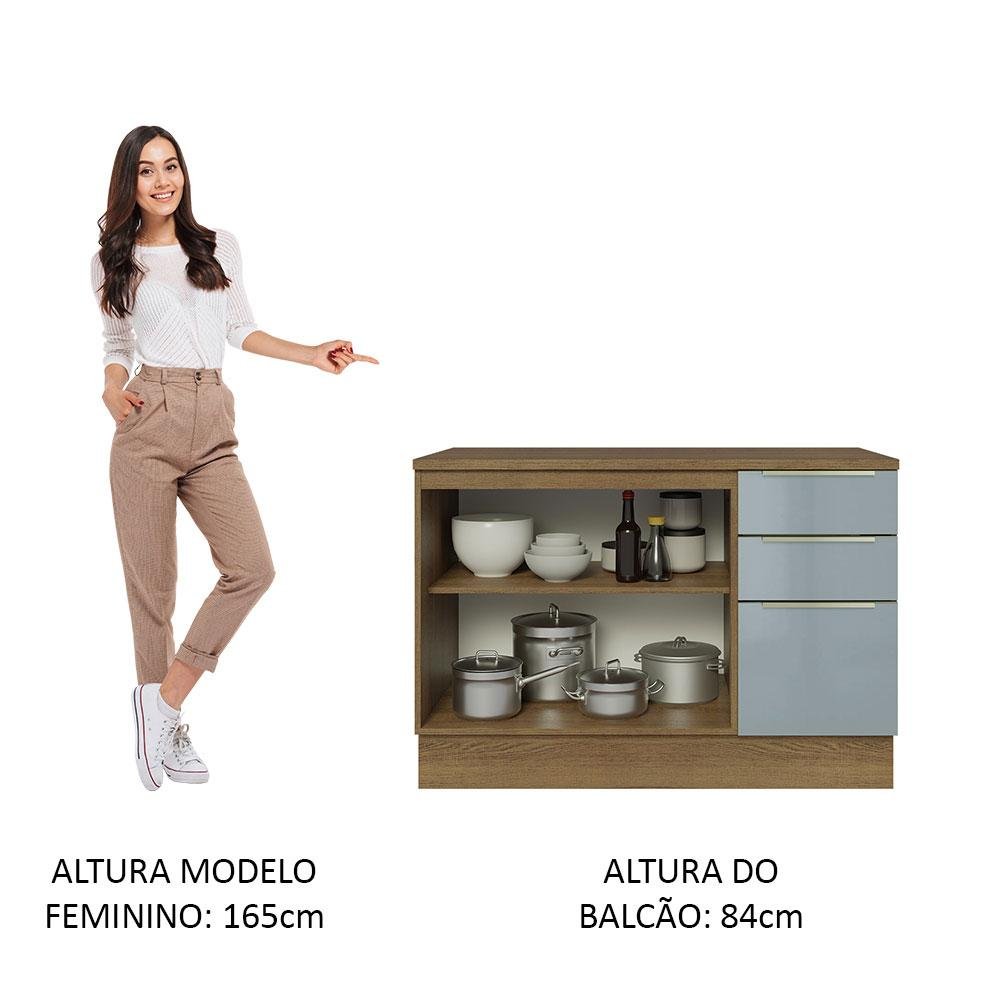 Balcão de Pia 120 cm 2 Portas 3 Gavetas - Rustic/Cinza Lux Madesa - 6