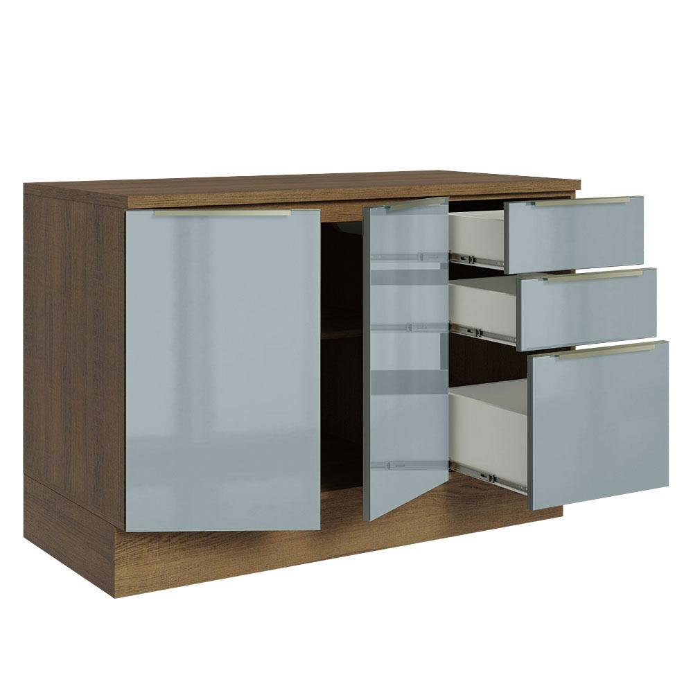 Balcão de Pia 120 cm 2 Portas 3 Gavetas - Rustic/Cinza Lux Madesa - 5
