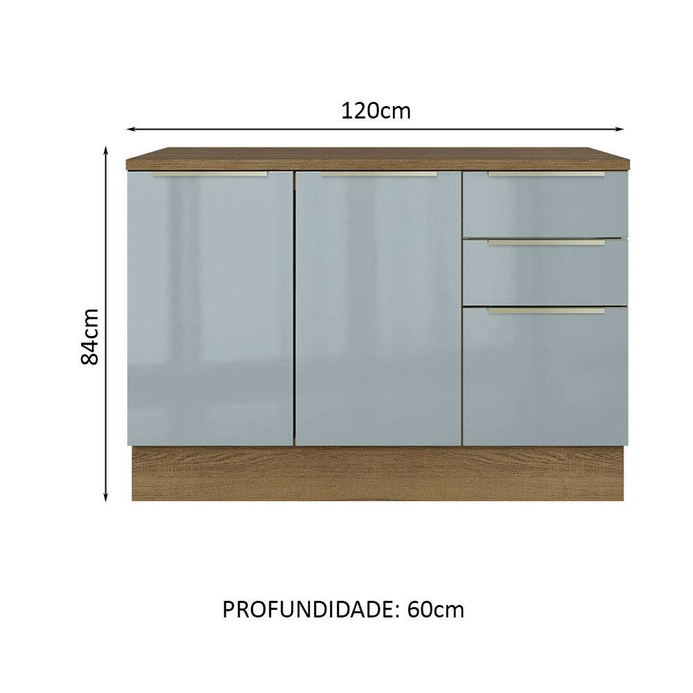 Balcão de Pia 120 cm 2 Portas 3 Gavetas - Rustic/Cinza Lux Madesa - 3
