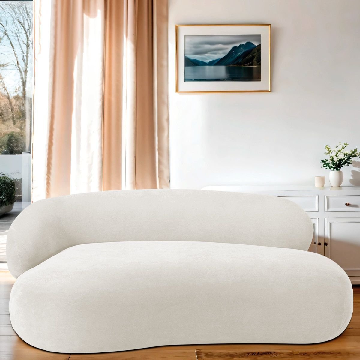 Recamier Sofá Curvo Luxo Recepção Lado Direito Canadá 200cm Bouclé Branco - Incasa Decor - 2