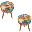 Ver imagem 1 de Combo 2 Puffs decorativos redondo pé palito-tecido patchwork