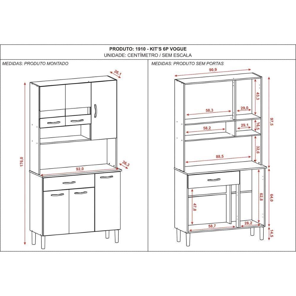 Armário de Cozinha 6 Portas com Nicho Vogue Kits Paraná - 2