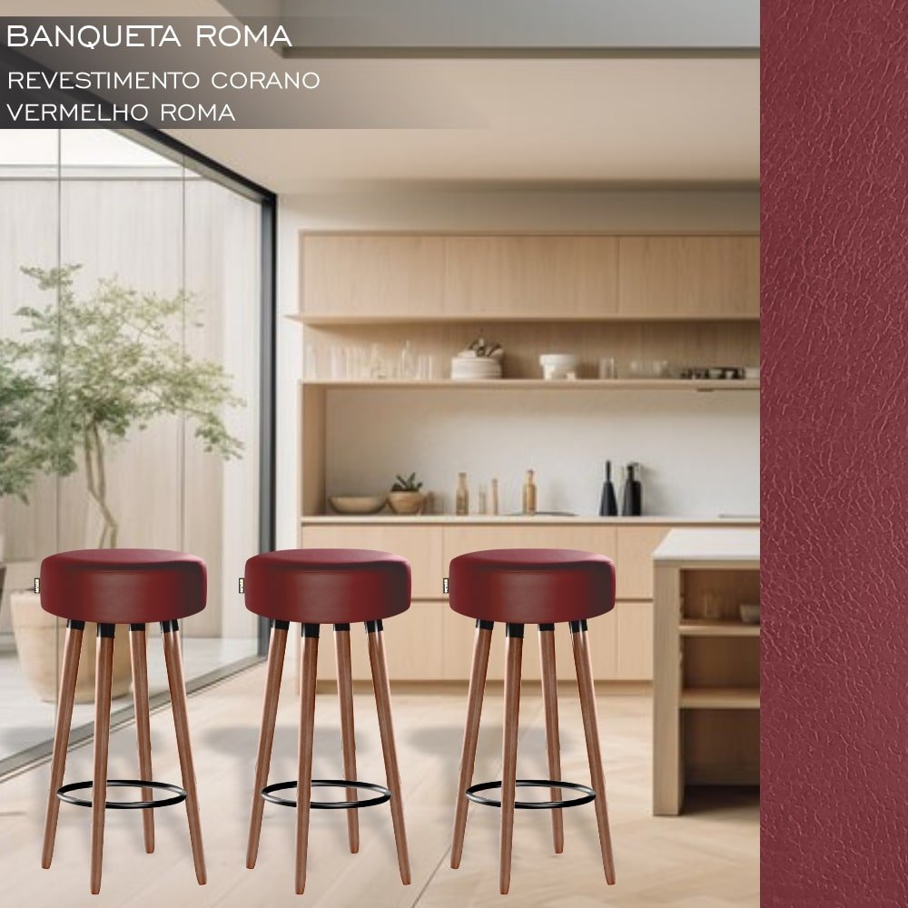 Kit 3 Banquetas Cozinha Americana Balcão Área Gourmet Romã Egmobile Roma - 1