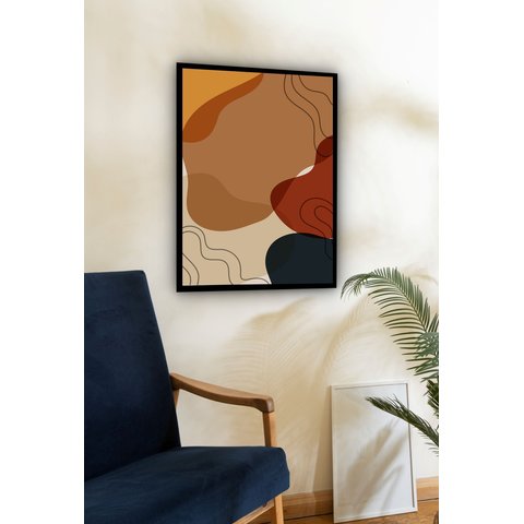 Quadro Decorativo Abstrato Formas Marrom - 70x50cm:moldura Preta