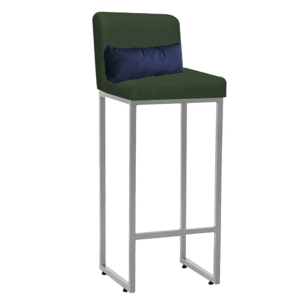 Kit 06 Banqueta Alta com Encosto Lucca Industrial Cozinha Balcão Ferro Cinza Suede Verde e Almofada  - 2
