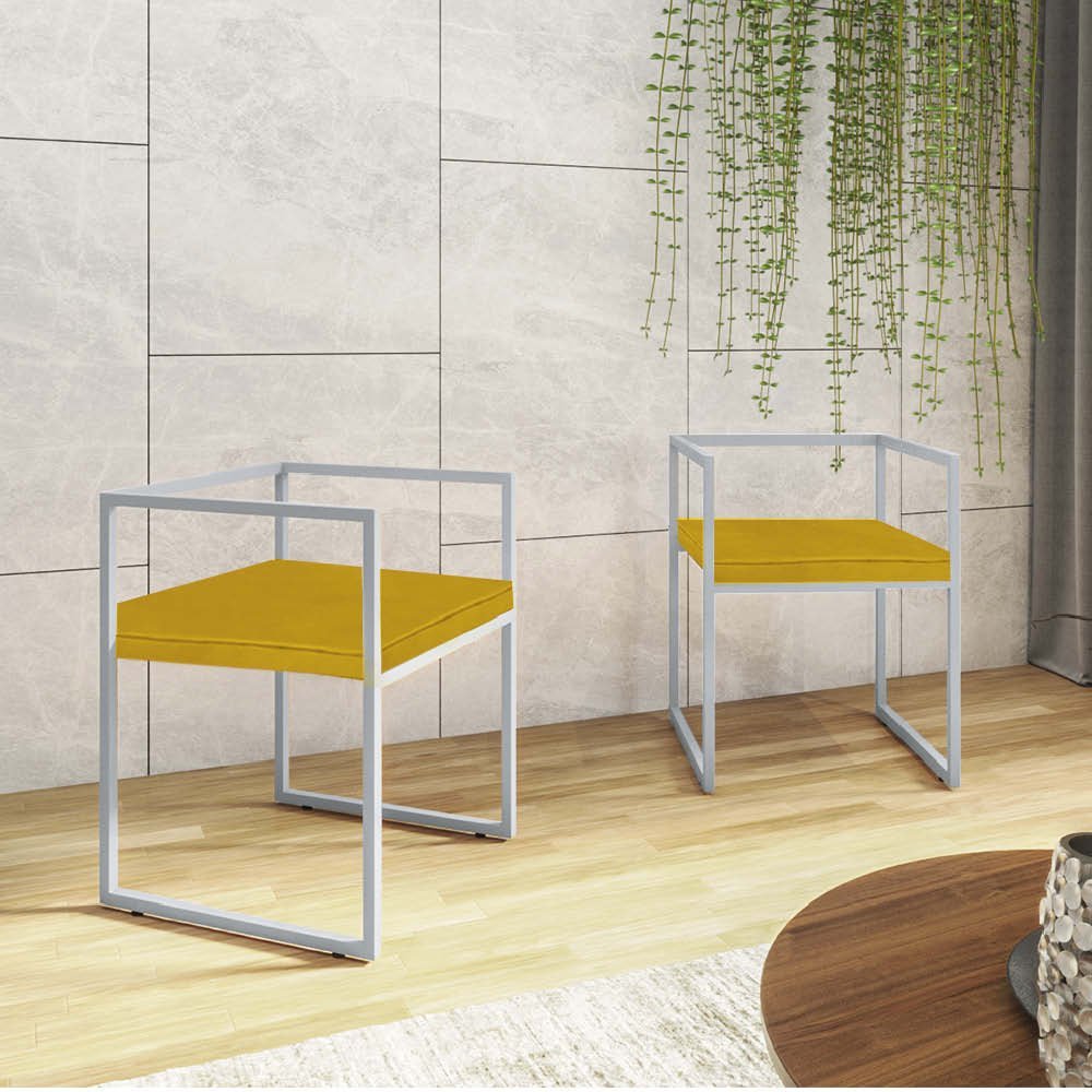 Kit 05 Cadeira de Jantar Cubo Office Escritório Recepção Ferro Cinza Suede Amarelo - Ahazzo Móveis A - 4