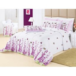 Kit Edredom Casal Queen Craft 5 Peças Borboletas 100% Algodão 200 Fios - 1