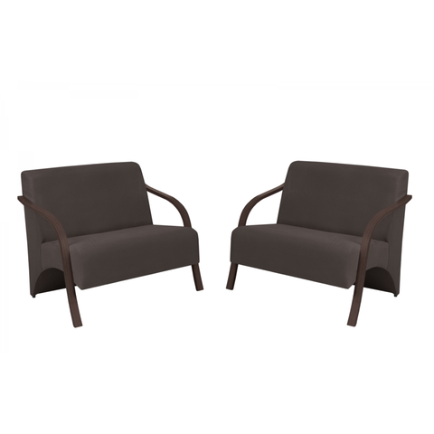 Kit 2 Poltronas Namoradeira 2 Lugares Vênus D Salla Suede Braço Madeira Marrom