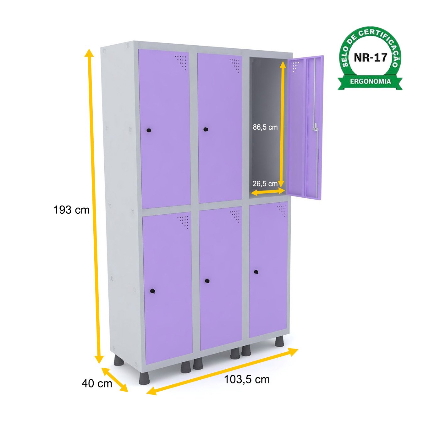 ROUPEIRO DE AÇO 3M 06 PORTAS PITÃO PANDIN - CINZA/LILÁS GRP 503/6 DI - 2