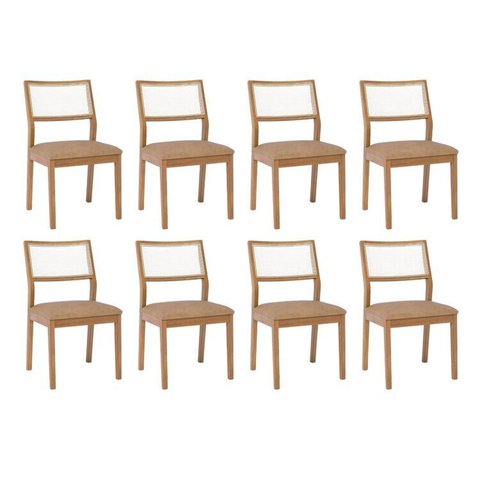 Kit 8 Cadeiras para Sala de Jantar Estofadas Bella Marrom/Madeira/Kaki