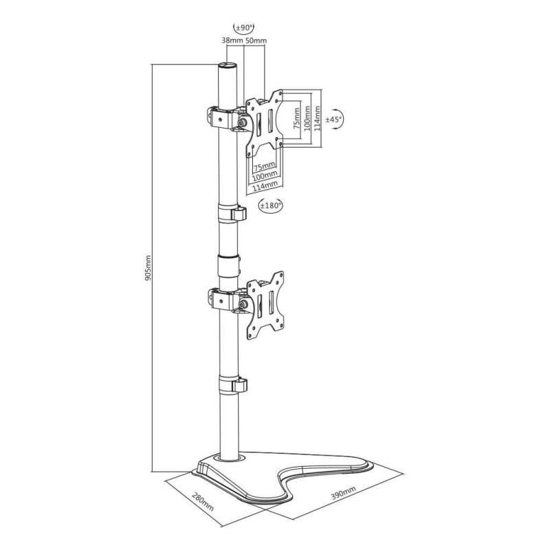 Suporte 2 Monitores Vertical Com Base De Mesa 13 A 27 BM722 - 4