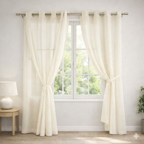 Cortina Gaze de Linho Sala Quarto com Forro 2,80x1,80 Marfim