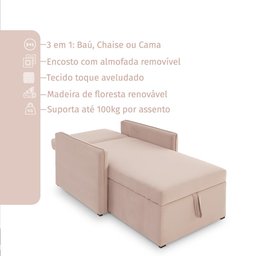 Sofá 3 em 1 Chaise, Cama e Baú Neve Rose Estofama - 5