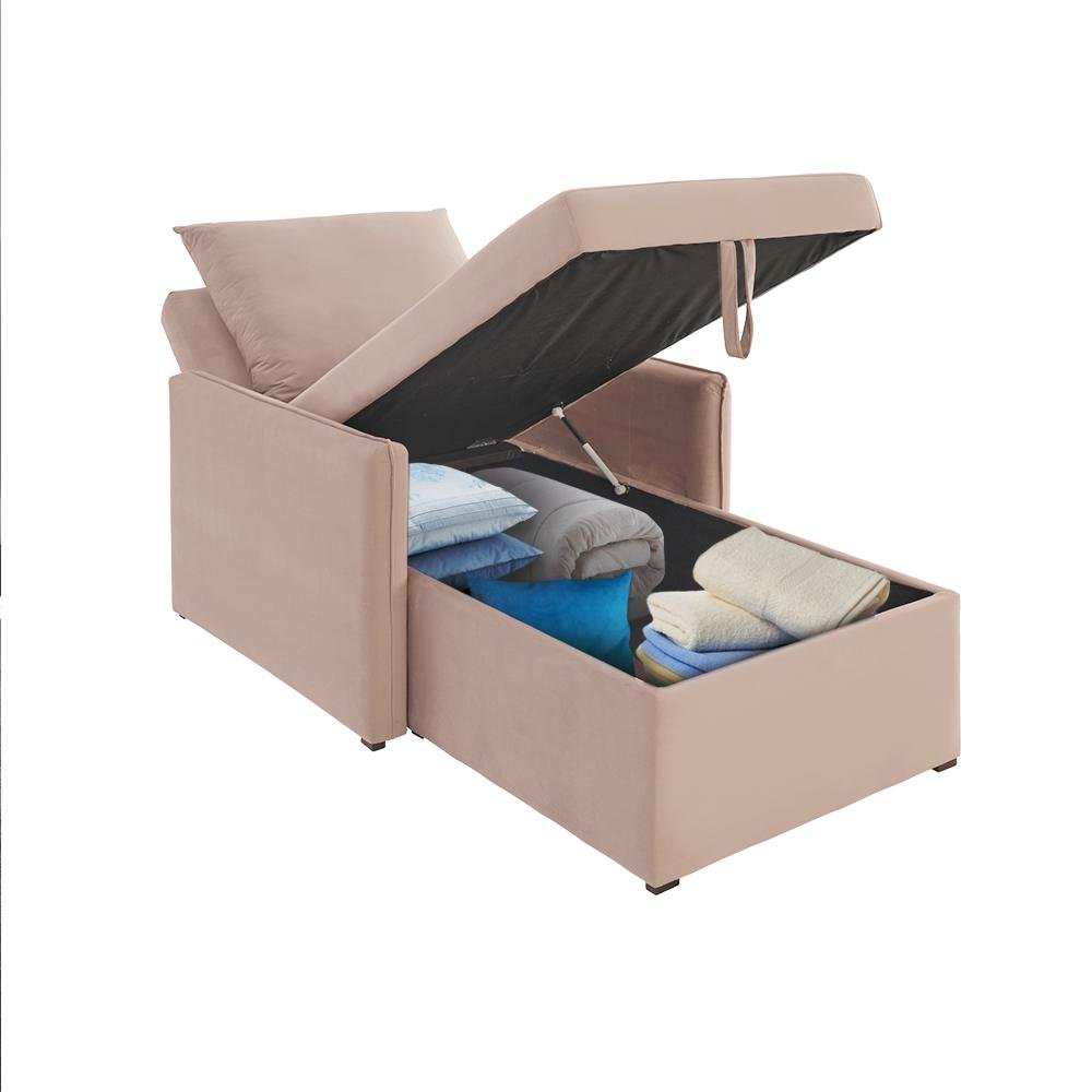 Sofá 3 em 1 Chaise, Cama e Baú Neve Rose Estofama - 6