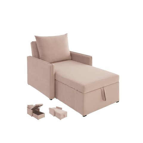 Sofá 3 em 1 Chaise, Cama e Baú Neve Rose Estofama