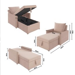 Sofá 3 em 1 Chaise, Cama e Baú Neve Rose Estofama - 3