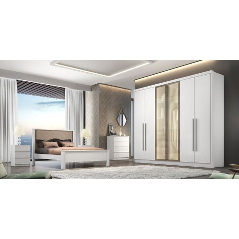 Guarda Roupa Rizon Glass 6 Portas 8 Gavetas 2 Portas Reflequita Nh Rei de Casa Neve