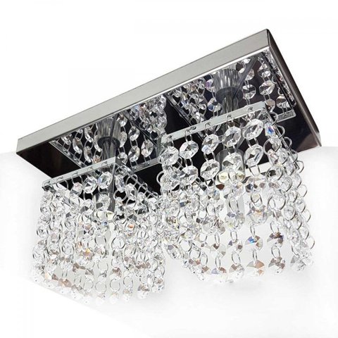 Lustre Plafon Cristal Legitimo Duplo Base Retangular 8x8 Sala Quarto Led Inclusa