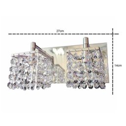 Lustre Parede Arandela 2 cubos com Pedras de Cristais Legitimas k9 Led Inclusa  uso cabeceira cama - 2