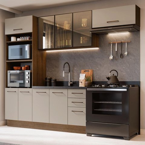 Cozinha Completa Agata 9 Portas 3 Gavetas MDP 270cm Bege Madesa