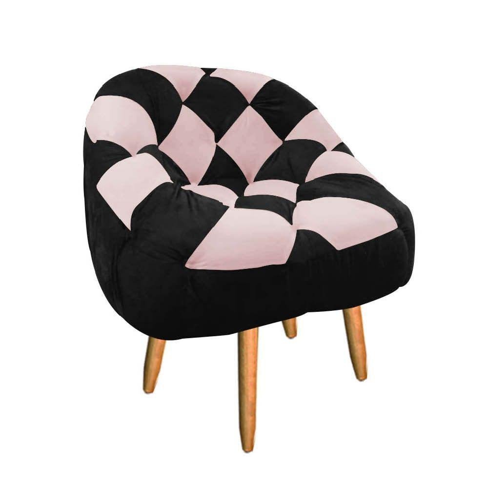 Kit 09 Poltrona Paloma Pé Palito Sintético Preto e Sintético Rosa Bebê - 2