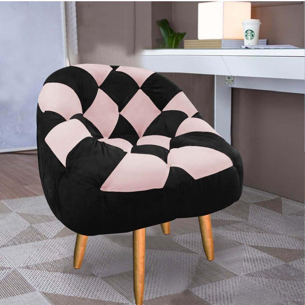 Kit 09 Poltrona Paloma Pé Palito Sintético Preto e Sintético Rosa Bebê - 3