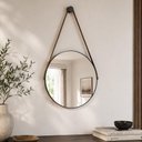 Ver imagem 1 de Espelho Decorativo Redondo com Alça de Couro Sunset Preto - Luapa